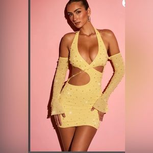 Embellished Yellow Mini Dress